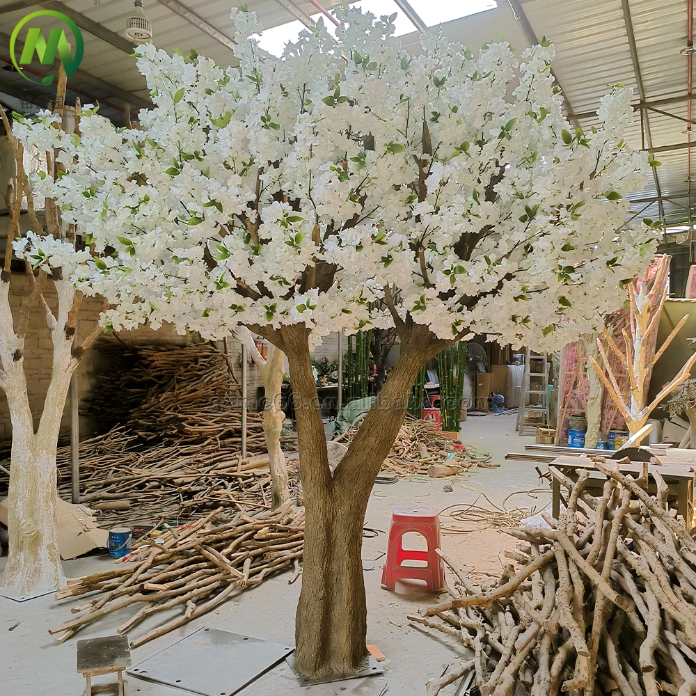 Silk Flower Tree White Artificial Cherry Blossom Tree for Wedding Fiberglass Trunk Artificial Cherry Tree for Garden Decoration