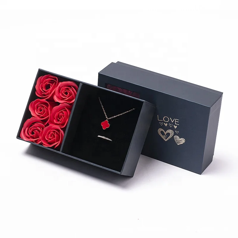 Jinayon Ready in Stock Valentine's Day Flower Box Paper Gift Rigid Boxes Custom Boxes for Jewelry with 6 Soap Rose Handmade supplier