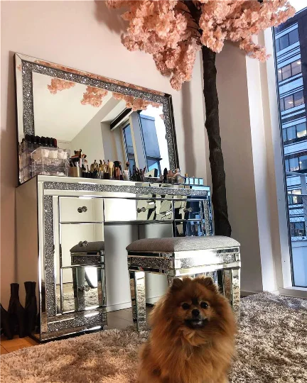 Sparkly Crushed Diamond Mirrored Vanity Dressing Desk