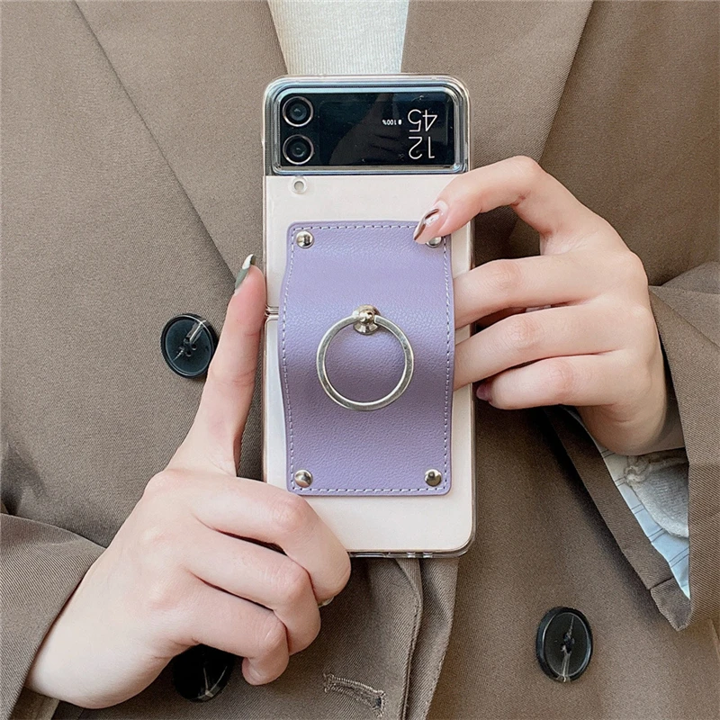 Folding Phone Case With Ring For Samsung Galaxy Z Flip 4 Clear Hard Pc