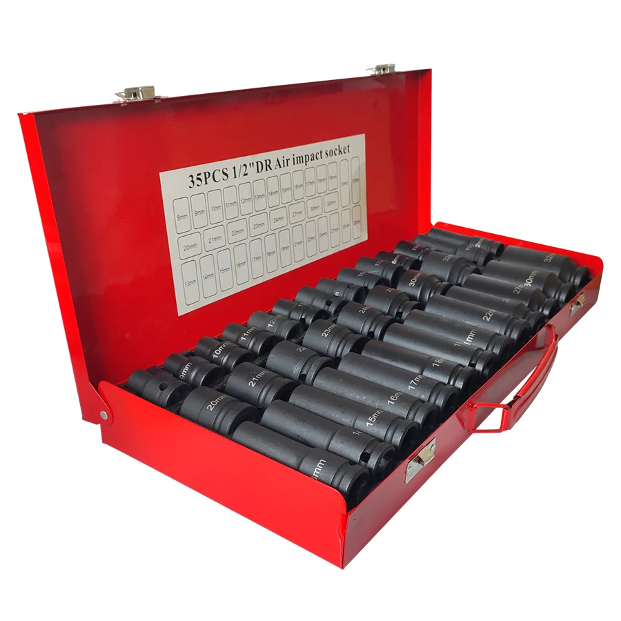 35pcs 1/2inch Drive Metric Deep Socket Wrench Set Tool Kit Crv Impact