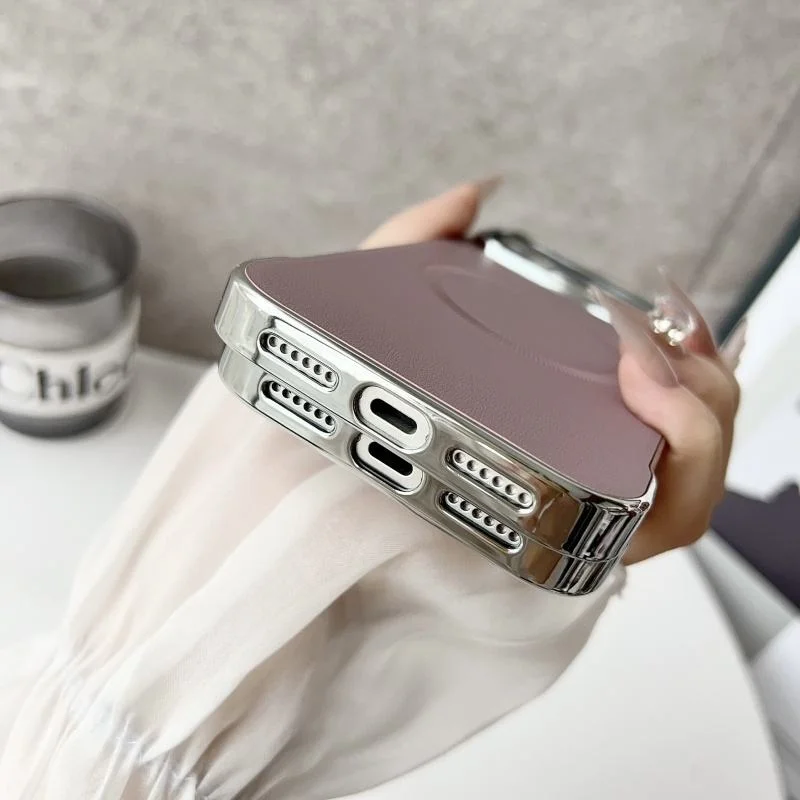 product laudtec luxury frameless magnetic leather cover for iphone 17 pro max 16 plus electroplating frame shockproof mobile phone case-7