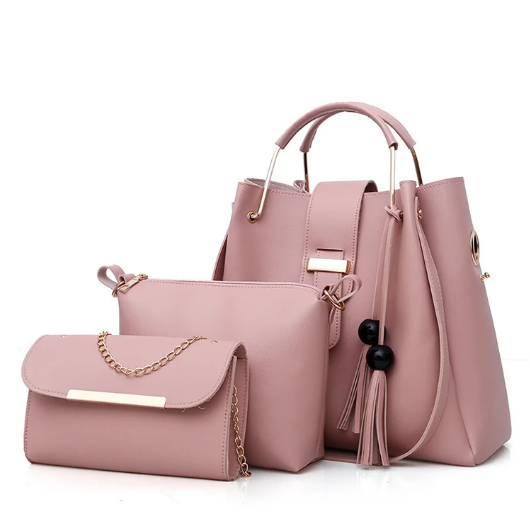 Black 3pcs/set Shoulder Handbags Purse PU Leather Women Satchel Bag Clutch