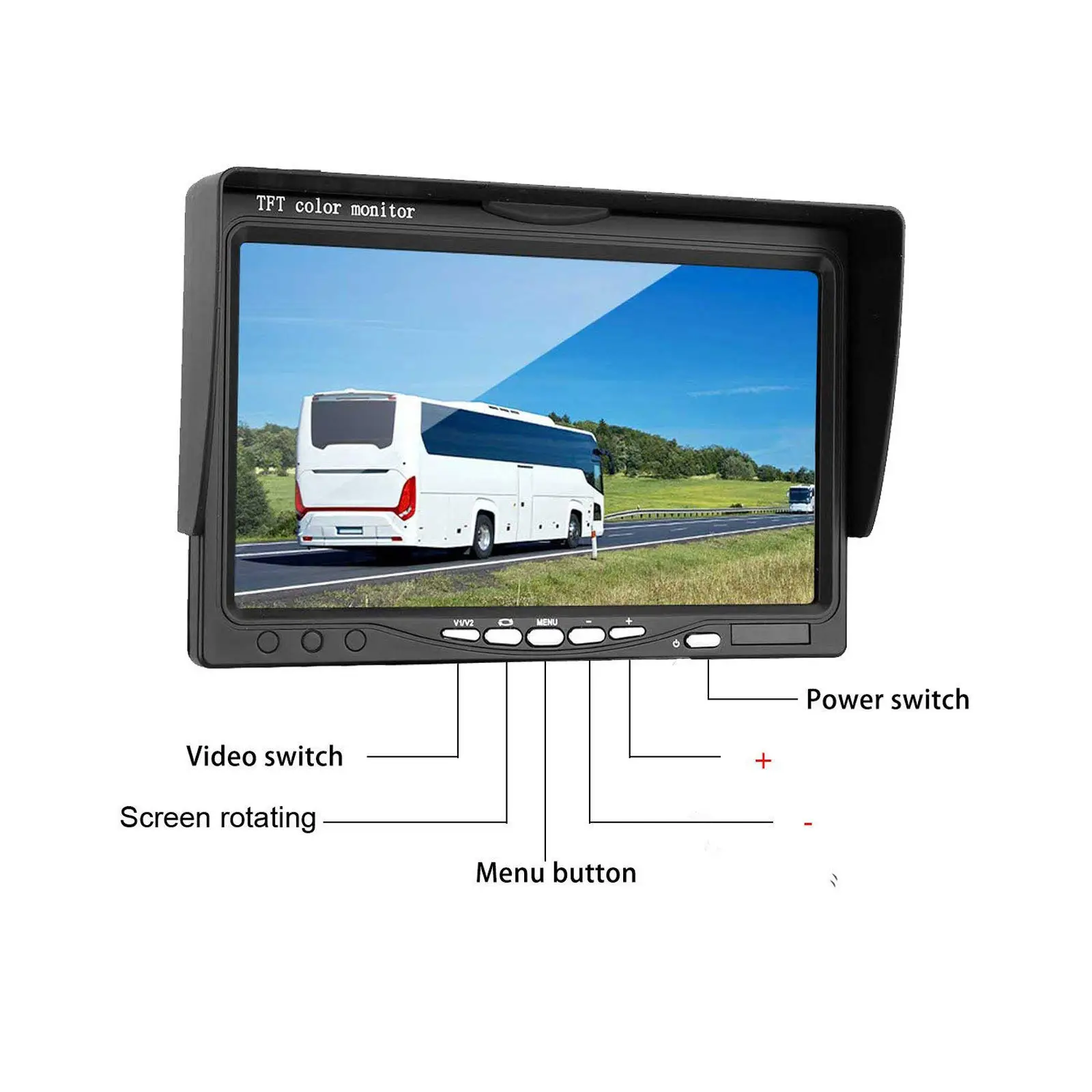 7 Inch LCD Screen 2 Channel Video Input Waterproof Night Vision Car Reverse Monitor for Truck