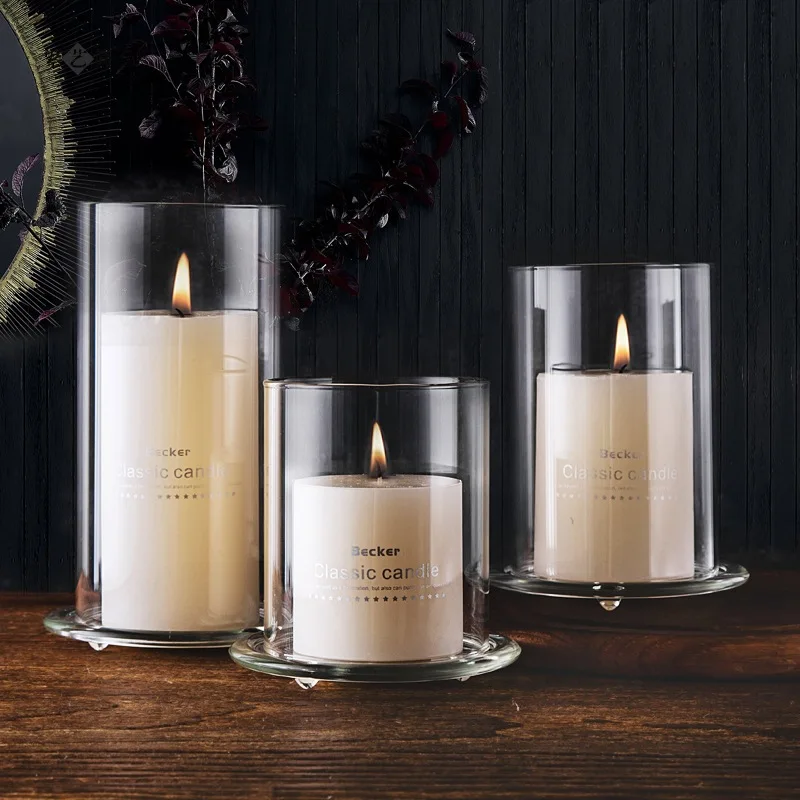 Wholesale Custom Size Open Ended Clear Glass Cylinder Candle Holder Bottomless Candle Cover Chimney Clear Candle Holder Sleeve