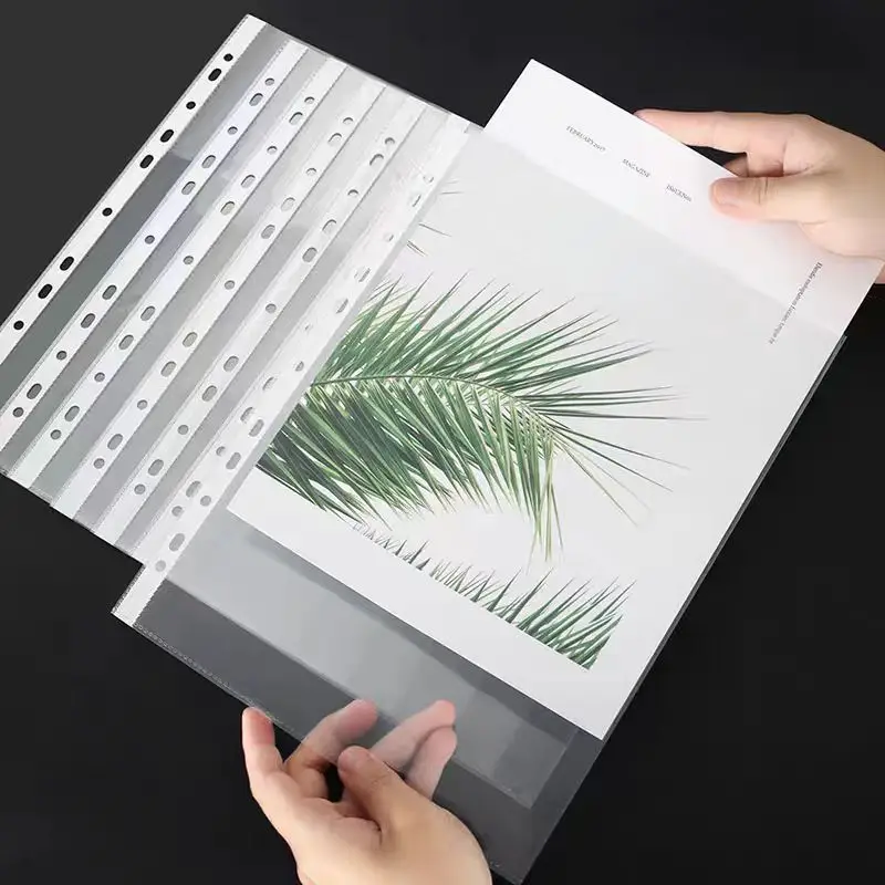 Custom A4 Size PVC File Folder with 11 Holes Clear Plastic PP Durable Punch Pocket School Transparent Sheet