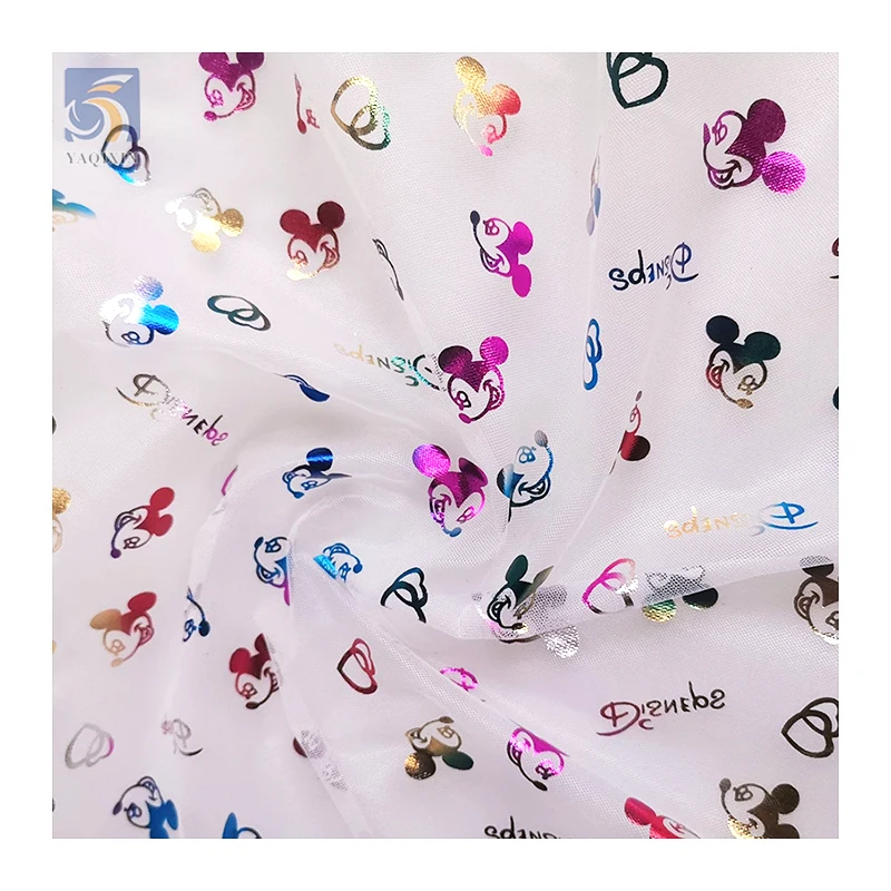 American Amusement Park Design Fabric Polyester Colorful Foil Printed Mickey Mouse Tulle Fabric for Girl Skirt