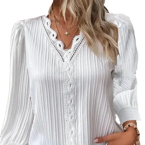 Wholesale Hot Selling Elegant Blouses Long Sleeve V-Neck T-shirt Lace Women's Top Women's Plus Size Women's Clothing