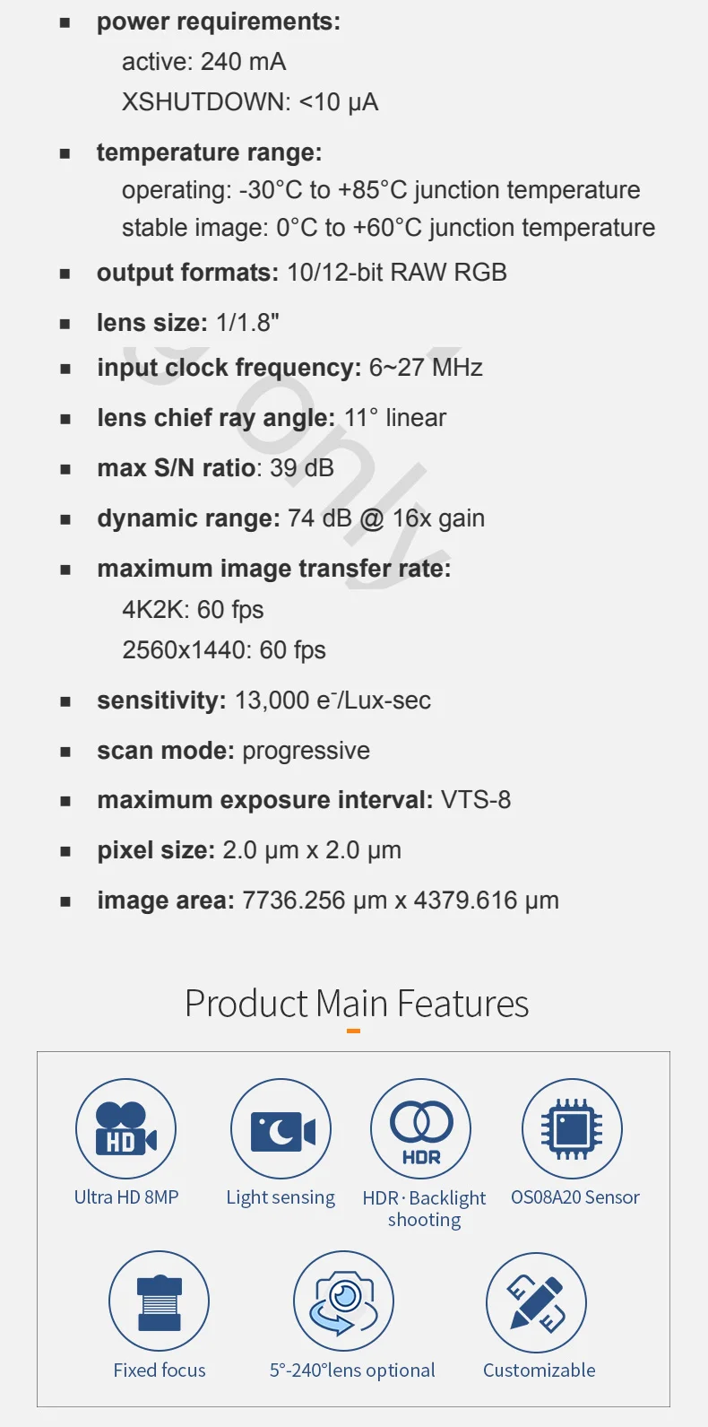 DGZX MIPI 8MP 4K2K 60fps HDR wide-angle camera module插图2