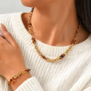 Women's Gold Filled Layering Chains Stainless Steel Resin Bracelet Dainty Necklace Chain for Stackable Jewelry Boho Chic Style