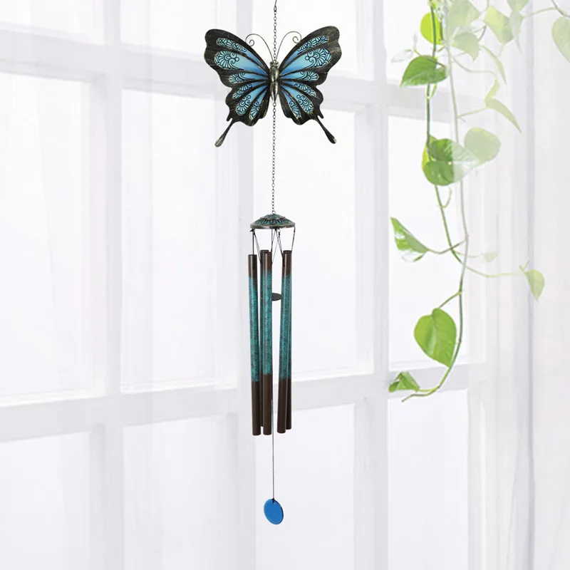 Liffy  Indoor Outdoor Glass  Metal Butterfly Wind Chime Hanging