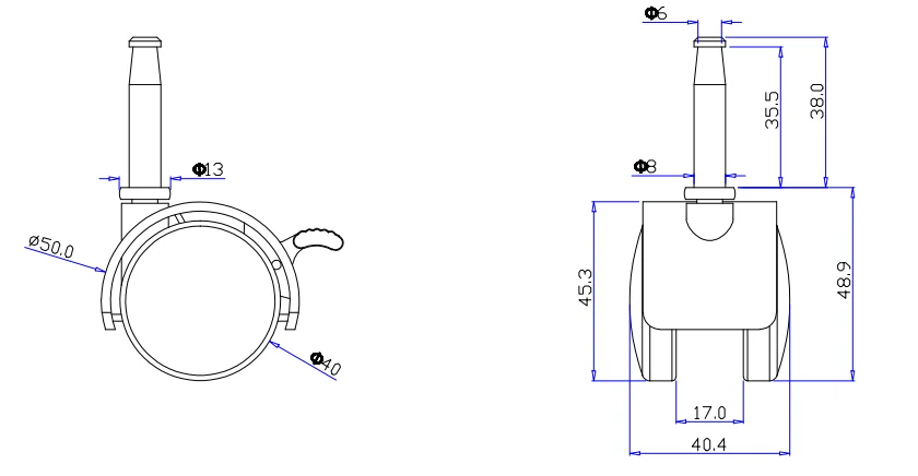 Modern Design Adjustable 40mm 1.5 Inch Plastic Bed Frame Swivel Wheel Caster 8*35mm Metal Shaft Silent Furniture Moving Wheels