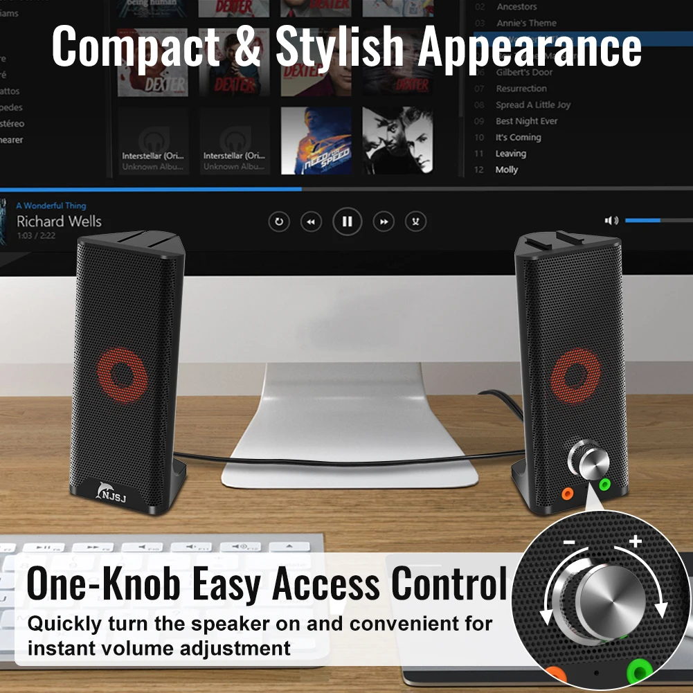 Njsj караоке 2,0 USB динамик для компьютера с регулировки громкости Ручка RGB игровая динамик для настольного компьютера, ПК, ноутбук, планшеты