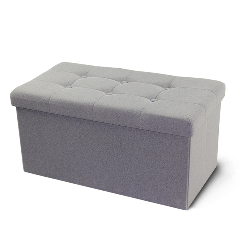 HStex Custom Ottoman Modern Furniture Sofa Set Fabric Stool Gray Folding Storage Stool Pouf with 6 Buttons