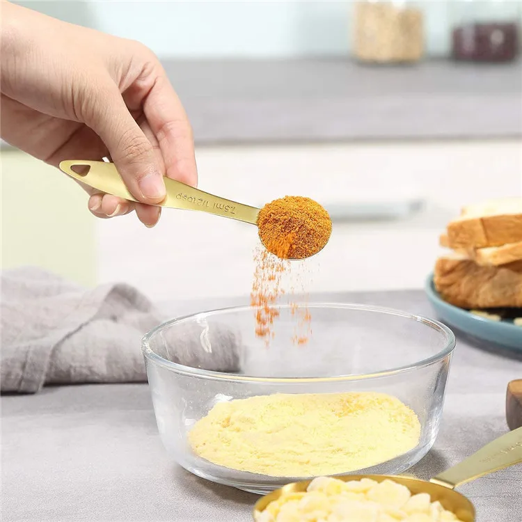 ANJUKE Gold Measuring Cups and Spoons Set Stainless Steel 10 Piece Set ...