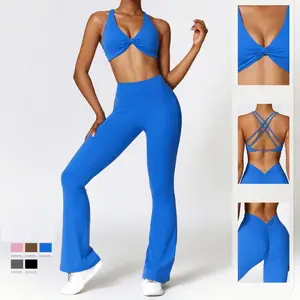 Spandex Nylon Workout Set Women Custom Scrunch Butt Fitness Gym Wear 2 Pcs Leggings Set Compression Active Wear Set