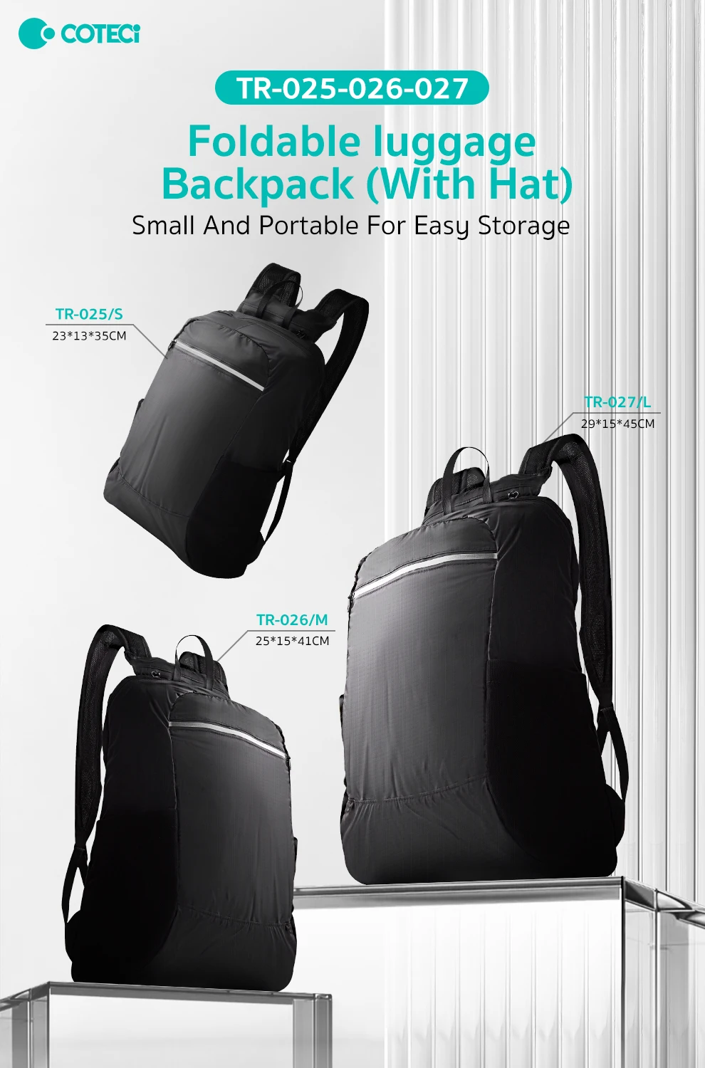 COTECi Unisex Stylish Nylon Plaid Cloth Reflective Strip Zipper Bag Foldable Emergency Luggage With Rainproof Hat for Carrying