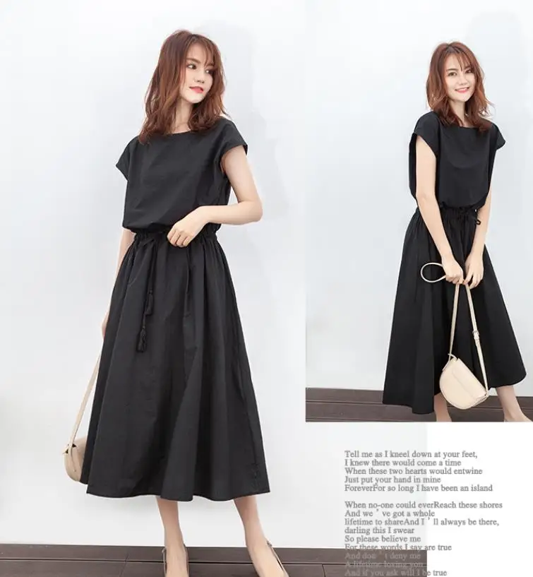 New Summer 2022 Large Women Short Sleeve Drawstring Tassel Dresses Solid  Color Cotton Linen O-neck Loose Waist Midi Long Dress - Buy Wholesale 2021 