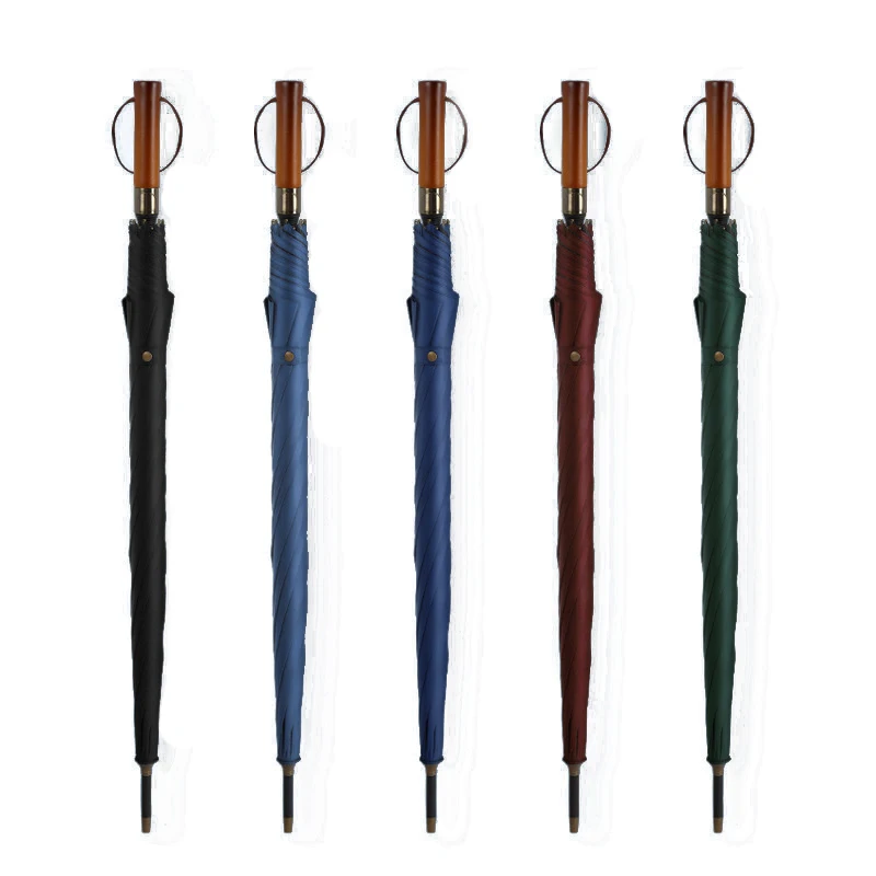 Деловой Подарок черный резиновый зонтик для гольфа эпонж прямая деревянная ручка с логотипом на
