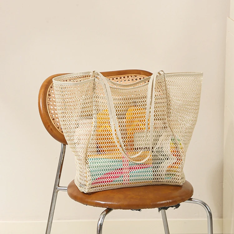 Custom Large Beach Bag Pool Bags Transparent Mesh Beach Tote Bag for Beach Picnic Shopping Camping Grocery