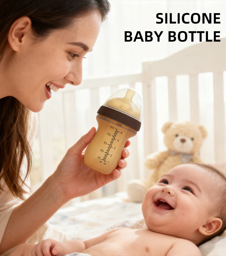 BPA Free Newborn Baby Bottle 0-12 Months Small Baby Bottle Solid Silicone PP Wide Mouth Design Imitates Breast Milk Bottle supplier