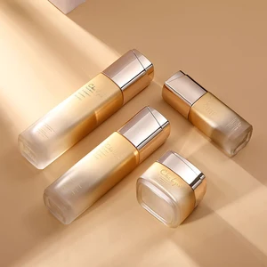 Exquisite and Elegant Square Bottle 120ml/100ml/40ml Pump Glass Jar and 50g Glass Jar for Eye Drops Face Masks Skin Care Serum