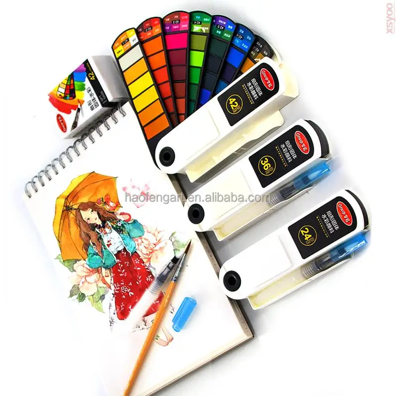 Portable18/24/36/42 Colors Solid Watercolor Paint Set Watercolor