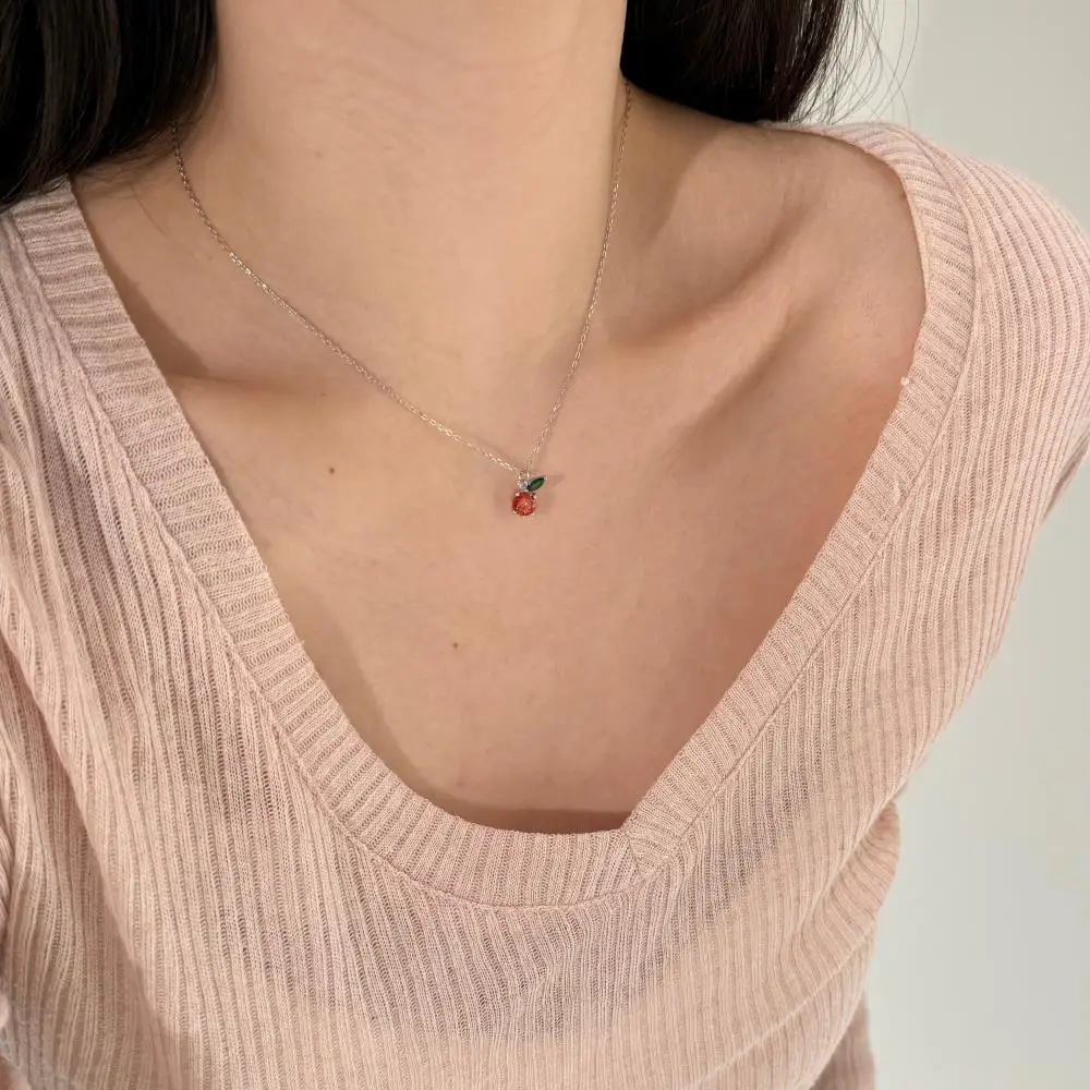 KAKODIY Casual Style 925 Sterling Silver Women's Fine Jewelry 5A Cubic Zirconia Pendant Apple Necklace detail 4