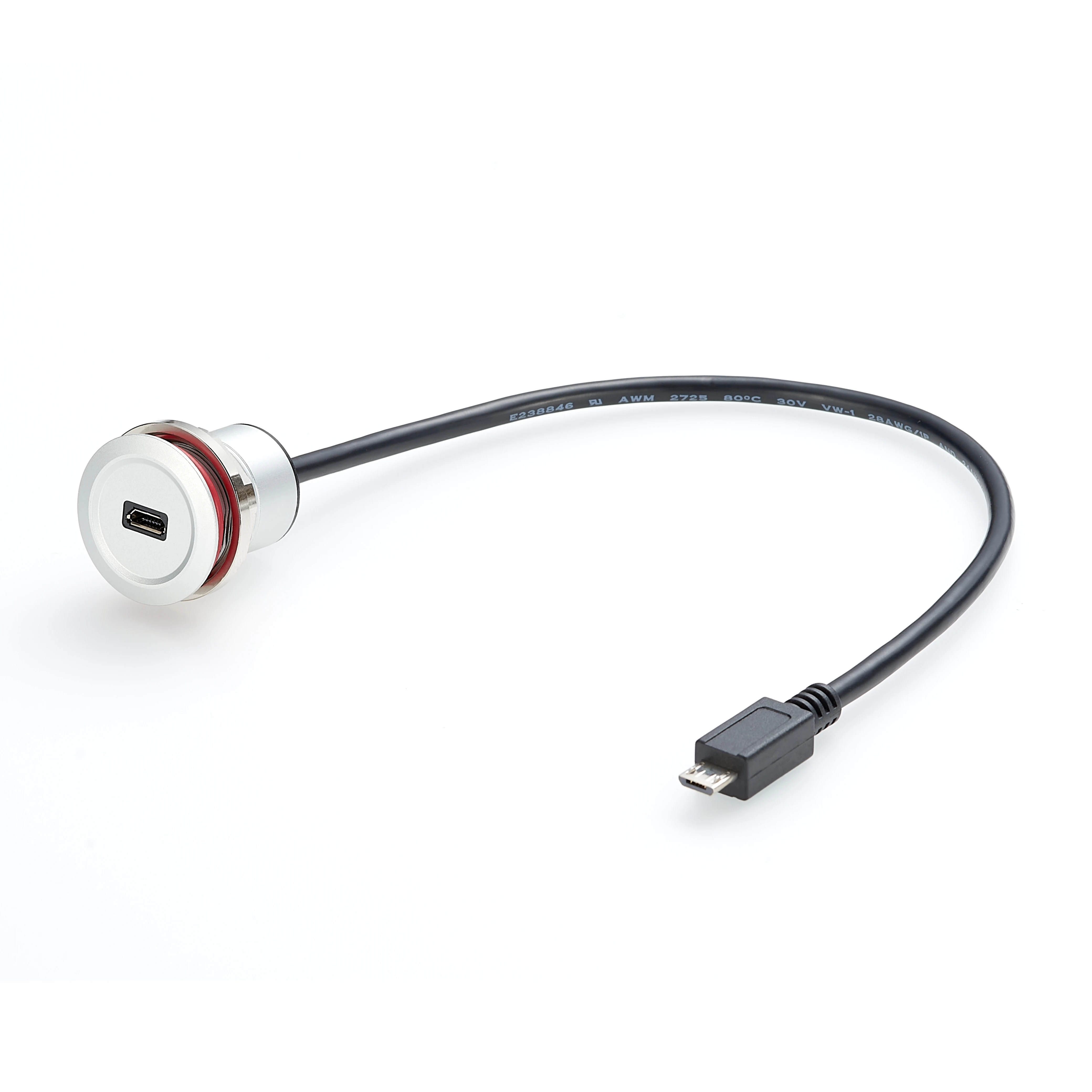 Metal Micro USB round panel mount extension cable Panel Mount Extension USB Cable Micro B Male to Micro B Female