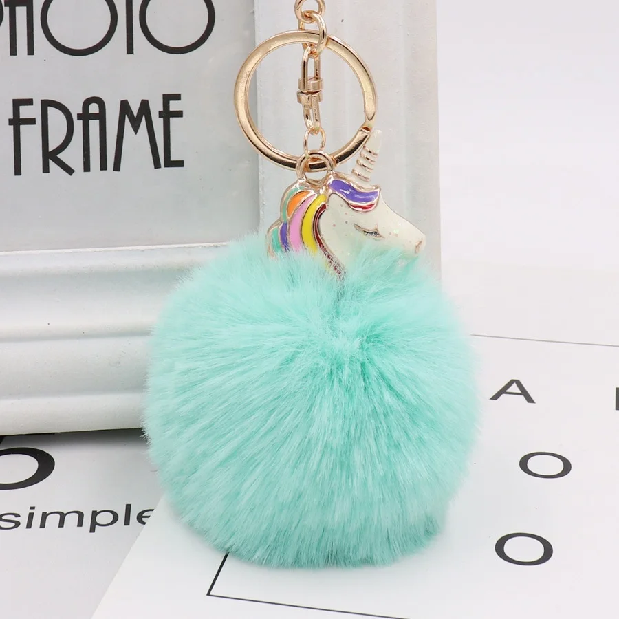 Wholesale Rainbow Soft Rabbit Fur Ball Pom Pom Unicorn Pendant