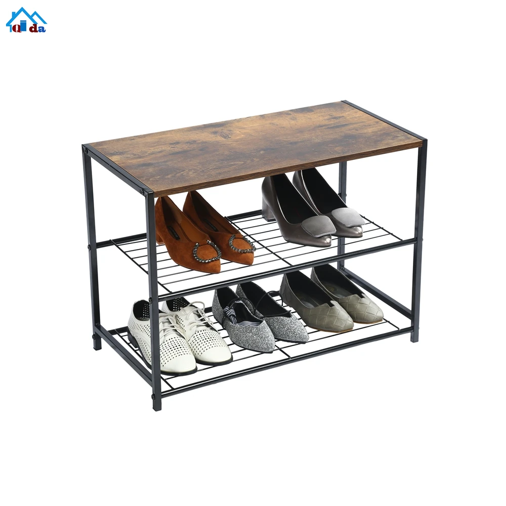 Tyoo Creative Design of Three-Layer Wrought Iron Shoe Rack Simple Shelf  Suitable for Balcony Entrance Bedroom Removable Black Shoe Rack Home &  Kitchen