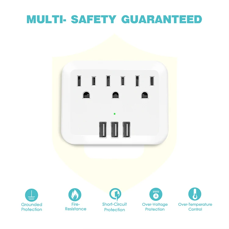 Глобальная версия, 3 розетки переменного тока и 3 USB-порта, американская стандартная розетка, настенная розетка, Белый адаптер питания