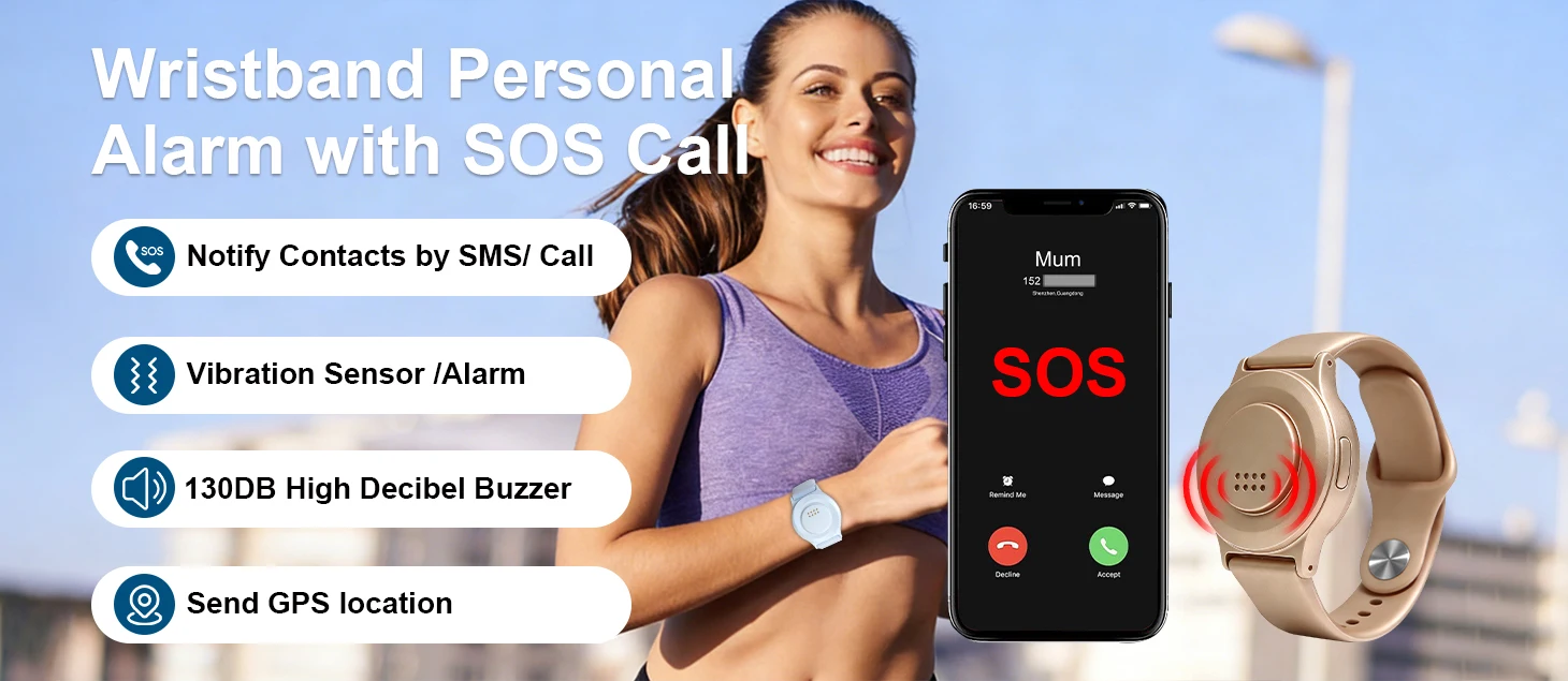Dwell 254SOS Personal Wristband Alarm Rechargeable Light 130dB Loud High Sensitivity ABS Material Security Self Defense for details