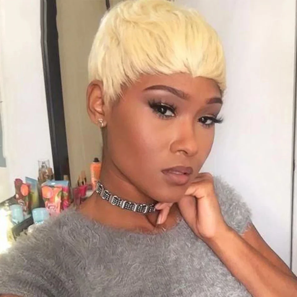 Parrucche Phashion Pixie Cut Parrucca Africana Colorata E Naturale Con Onda Delle Da Per Donne Nere Capelli Corti Lisci Realizzati A Macchina Nessun Pizzo - Foto 2