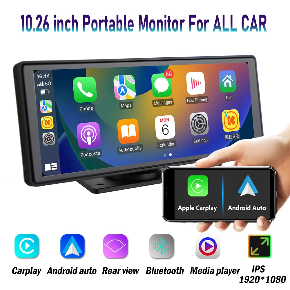 10,26 Pulgadas Pantalla Carplay Bluetooth Monitor Inalámbrico