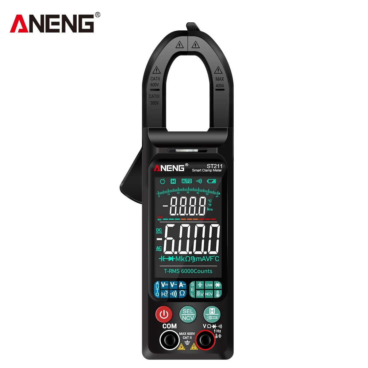 ANENG ST211 Digital Clamp Meter Multimeter 6000 Counts AC DC Voltage Current Tester Car Amp Hz NCV Ohm Big Color Screen Test