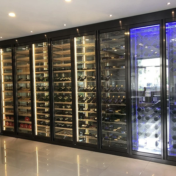 العادة 304 stainless steel high-end wine wall commercial wine cooler glass wine cellar for restaurant