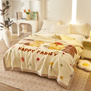 Luxury Warm Cream Faux Mink  2PLY Reversible Plush Fleece Throw Blanket Heavy Duty Winter Warm Queen Size