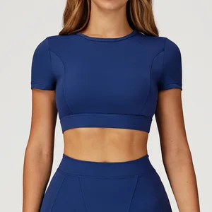 Women Short Sleeve 78% Nylon 22% Spandex Shirts High Quality Soft Daily Wear Crop Top T Shirt