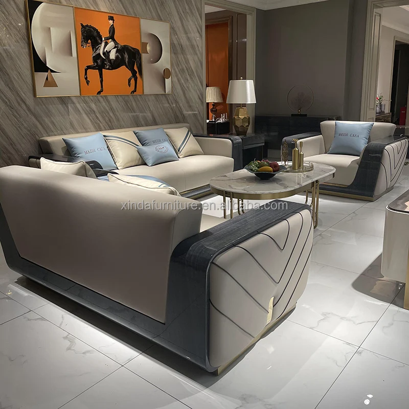 Italian Hotel Lounge Furniture Gray Couch Sofa Set Luxury 7 Seat Living