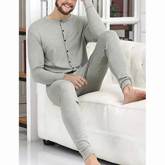 COLORFULLEAF Men's Cotton Thermal Underwear Union Suits Henley Onesies Base  Layer