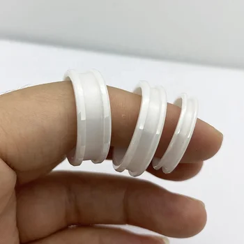 Wholesale Ring Blanks Jewelry Making 8mm 6mm 4mm White Ceramic Beveled Edge Ring Core for Inlay