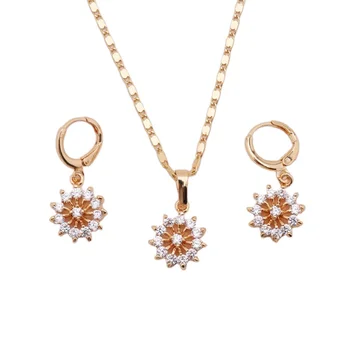 HD jewelry fashion flower 18k gold plated necklace pendant earring.