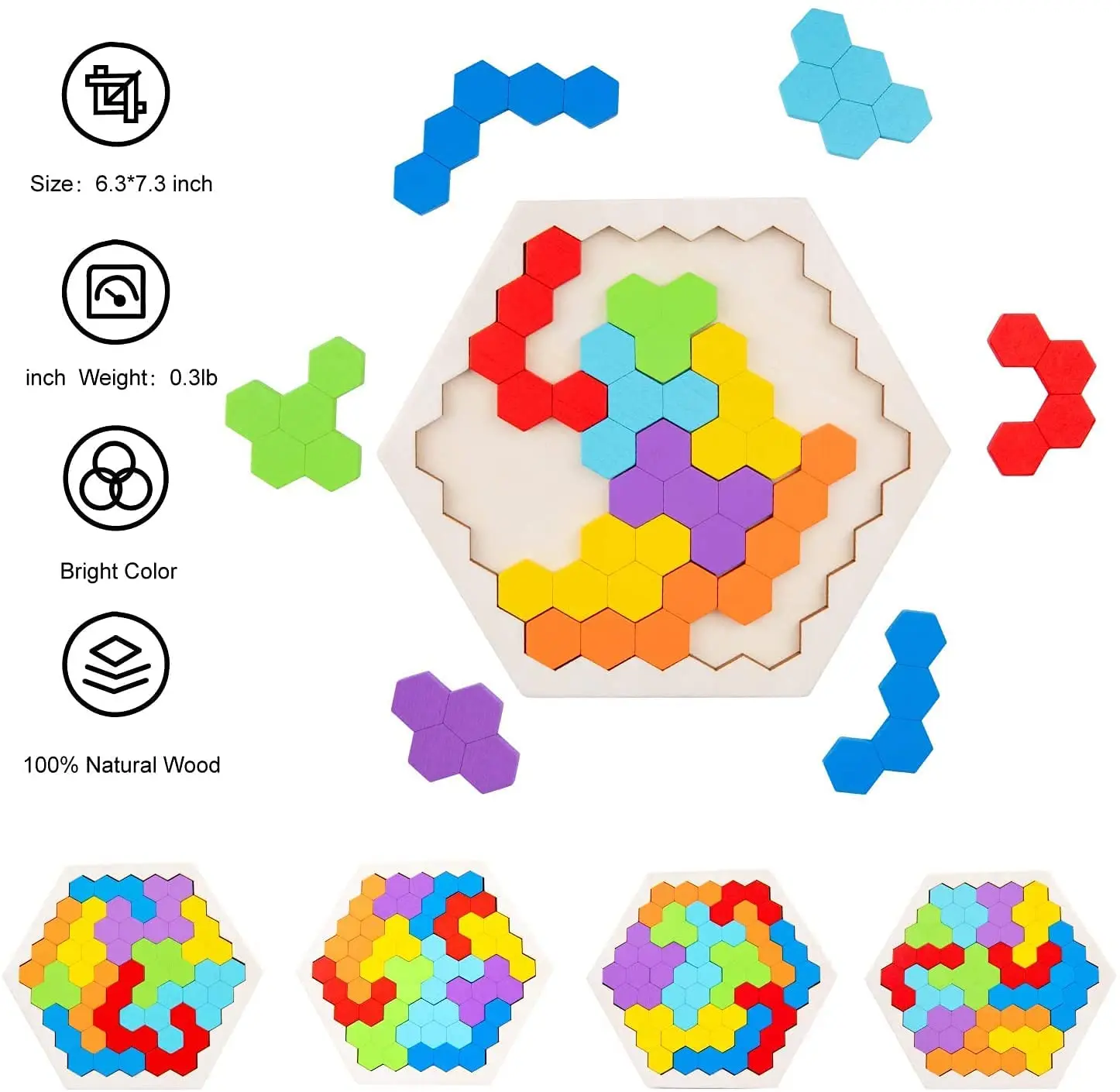  Wooden Puzzles for Kids Adults - Kids Puzzles Hexagon