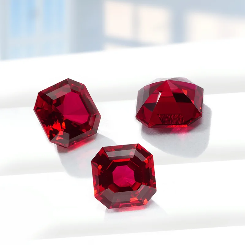 Lab Grown Blood Red Ruby Earring Stone Gemstone 6*6-8*8mm Asscher Cut 1ct Lab Ruby