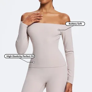 Custom High Quality Soft Lightweight Slim Fit Tight Shirts New Straight Off Shoulder Long Sleeve Quick-drying Running Yoga Top