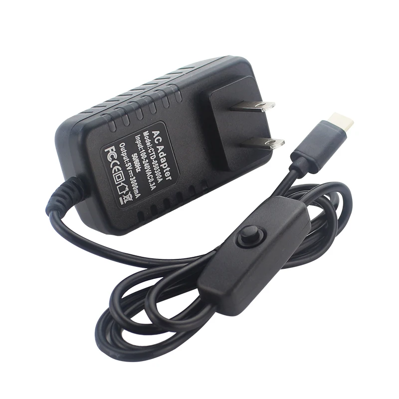 10pcs/lot Raspberry Pi 4 Model B Power Supply 5V 3A USB-C Powr Adapter with ON/OFF Switch Charger for Raspberry Pi 4 B