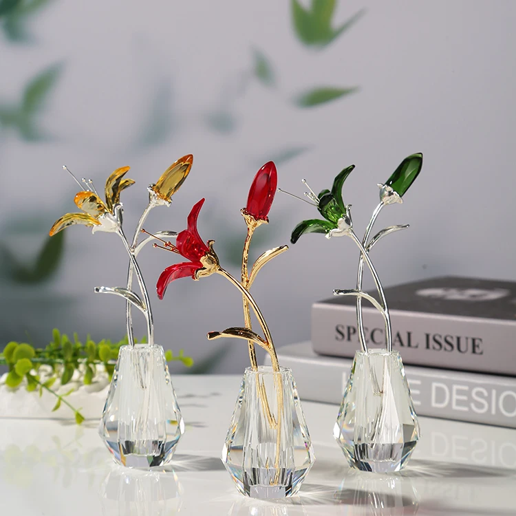 wholesale professional factory Souvenir decoration gifts wedding Crystal lilie flower for Valentine's Day Favors details