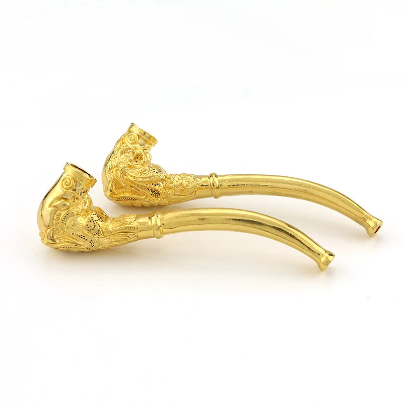 Ancient Gold Ware Dragon Phoenix Cigarette Holder Gilt Carving Casting Gold  Pipe Smoking Set Gilded Tobacco Filter Pipes