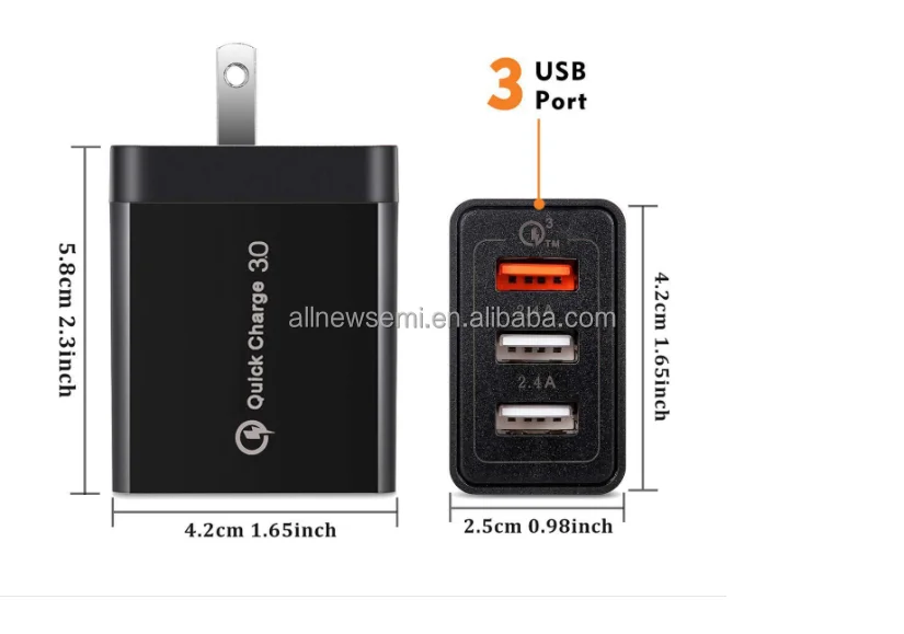 European standard charger qc3.0 fast charging 3usb charging head 2.4a three port American Standard qc3.0 fast charging adapter